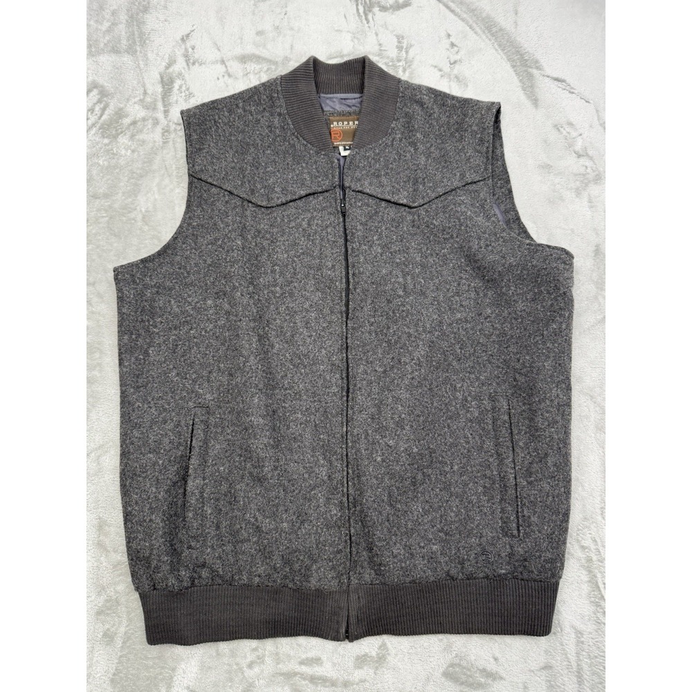 Roper Wool Vest Mens XL Gray Full Zip Yoke Western Equestrian Cowboy Rodeo Work